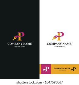Letter P Initial with brush icon for paint and decoration business logo concept vector template