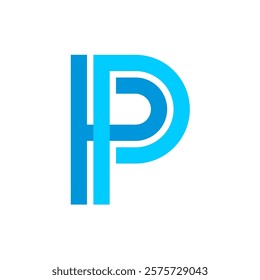 Letter P initial creative logo. Parallel blue color two lines style text symbol. Technical theme construction icon.