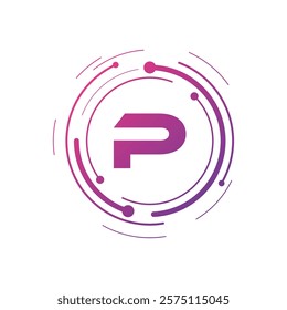 Letter P Initial Cyber Multimedia Logo