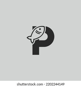 Letter P Initial Fish Logo Design Vector, Flat Style Fish logo design template, Fishing vector logo, P Letter Fishing Fish Logo