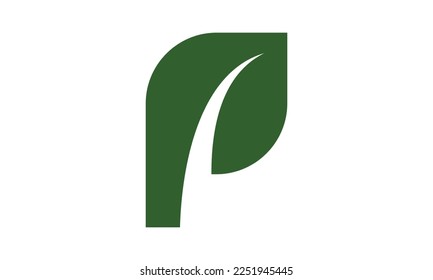 Letter P initial with green leaf logo vector design template