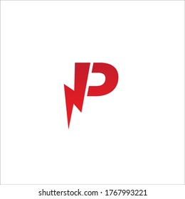 Letter P Initial Logo Design Template Isolated On White Background. Alphabet Thunder Logo Concept. Hot Red Color Theme.