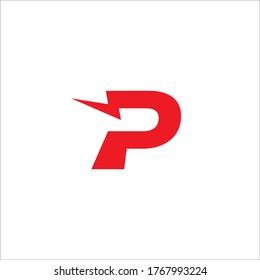 Letter P Initial Logo Design Template. Alphabet Thunder Logo Concept. Hot Red Color Theme. Isolated On White Background