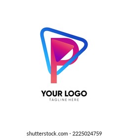 Letra P Logotipo de reproducción inicial Diseño Icono vector Ilustración gráfica Emblema