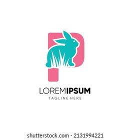 Letter P Initial Rabbit Logo Design Vector Icon Graphic Illustration Background Template
