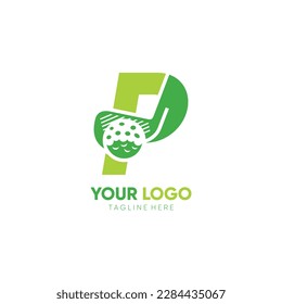 Letter P Initial Stick Golf Logo Design Vector Icon Graphic Emblem Illustration