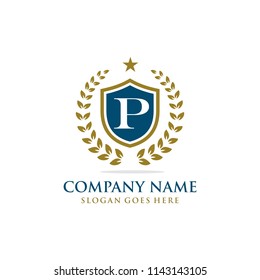 Letter P initial wreath logo template