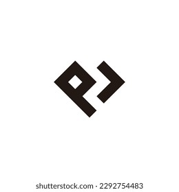 Letra p y J corazón, símbolo geométrico cuadrado simple vector logo