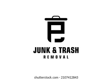 Letter P for junk removal logo design, environmentally friendly garbage disposal service, simple minimalist design.