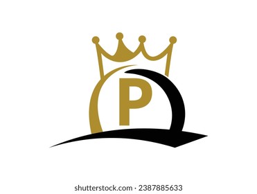 Letra P King Crown Logo Design Vector Template.