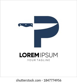 Letter P Knife Logo Design Vector