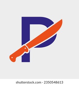 Letter P Knife Logo Design Vector Template Knife Symbol With Alphabet