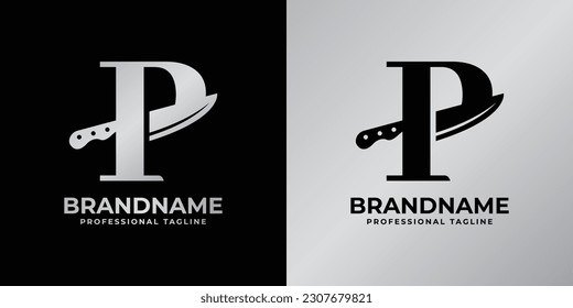 Logotipo de letra P Knife, adecuado para cualquier negocio relacionado con el cuchillo con P inicial.