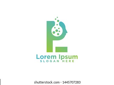 Letter P L, Man Head, Test Tube Logo Design, Vector Illustration