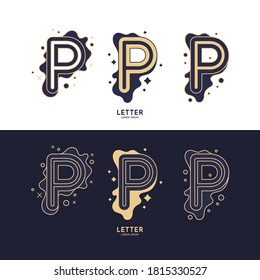 The letter P of the Latin alphabet. Display character in a contemporary style. Vector illustration. A sign with dynamic waves and splashes.