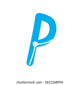 Letter P of the Latin alphabet isolated on a white background. Brand logo emblem for business. Blue vector stock illustration with cute letter in comic style for design