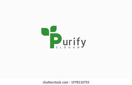 Letter P with leaf flat and minimal logo vector design