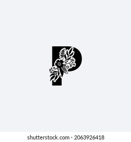letter P leaf icon logo design concept, floral logo, icon, sign vector, vintage letter logo, classical lettering
