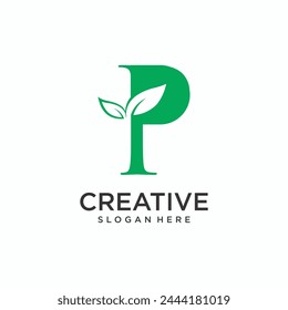 Letter p leaf logo design eco friendly concept natural leaf logo for agricultural products beauty