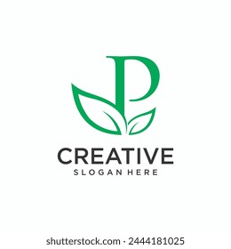 Letter p leaf logo design eco friendly concept natural leaf logo for agricultural products beauty