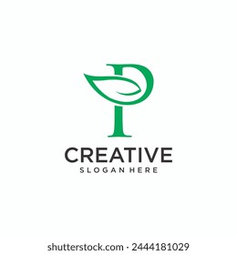 Letter p leaf logo design eco friendly concept natural leaf logo for agricultural products beauty