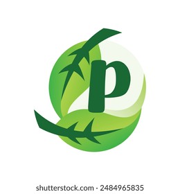 letter P leaf logo design vector