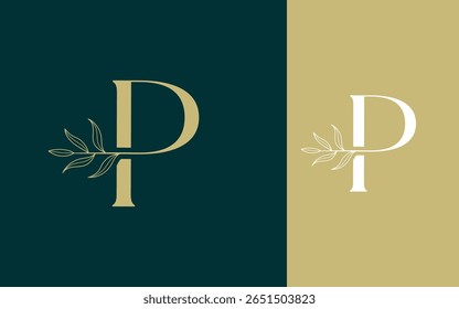 Letter P with leaf logo design vector illustration for spa, beauty, hotel and business
