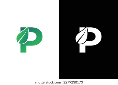 Letter P leaf logo icon design template vector. Symbol, alphabet, botanical, natural P letter logo design.