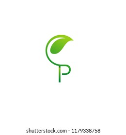 Letter P Leaf Logo, Natural Icon Design