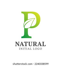 letter P with leaf natural initial vector logo design