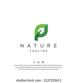 Letra P leaf Naturaleza logotipo icono diseño vector plano