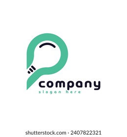 letter p and light bulb for technology logo icon and vector