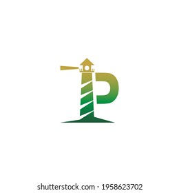Letter P with lighthouse icon logo design template vector 