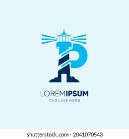 Letter P Lighthouse Logo Design Vector Icon Graphic Emblem Illustration
