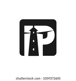 letter I and P and lighthouse symbol. vector logo.
