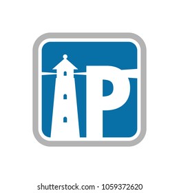 letter I and P and lighthouse symbol. vector logo.