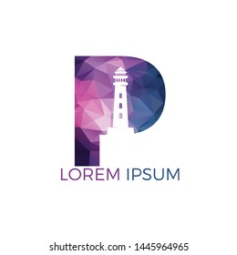 Letter P Lighthouse vector logo design. Lighthouse icon logo design vector template illustration.	