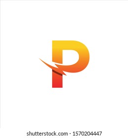 Letter P and lightning bolt logo design template
