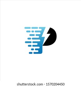 Letter P and lightning bolt logo design template
