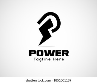 Letra P y plantilla de diseño de símbolo de icono del logotipo del relámpago, monograma P. Tecnología energética y energética.