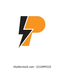 letter P lightning bolt logo. simple combination of letter P and lightning bolt logo design
