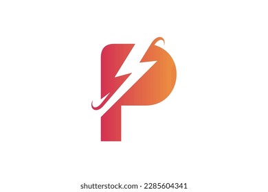 letter p and lightning bolt orange color gradient logo