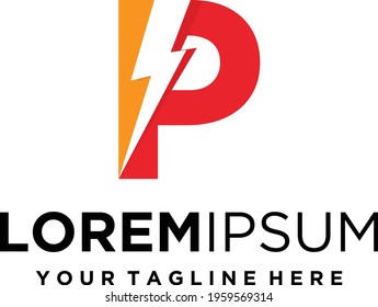 Letter P lightning electric logo