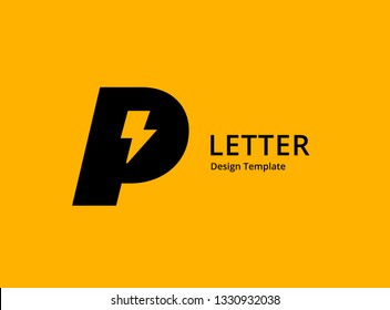 Letter P lightning logo icon design template elements