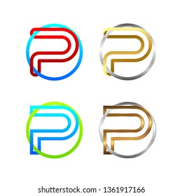 Letter P Line Alphabet logotype Cross and Linked Circle shape, Silver Golden Metal and Glossy Colorful logo, Connect Technology and Digital symbol, Blockchain and Industrial Sign, Business Company