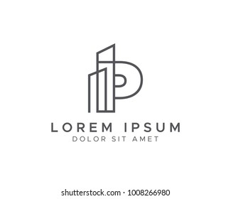 Letter P Line Building Logo