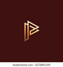 Letter P Line Logo Design With Gold Color