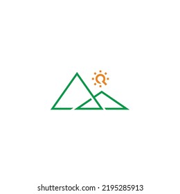 Letter P Line Sun Mountain Thin Logo Vector 