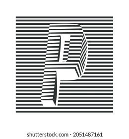 The letter p with lined lines and forms the letter p in a three-dimensional style