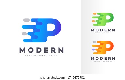 Ilustración del diseño del logotipo geométrico abstracto de la letra P líquido. Elementos de gradiente fluido. Futurista diseño de logotipo de empresa dinámico de moda. Plantilla EPS vectorial.